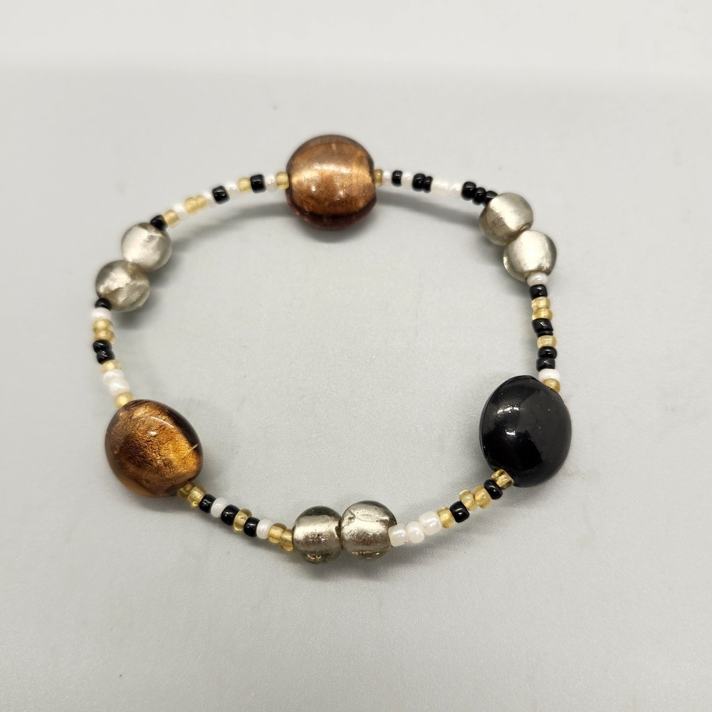 Gray Black & Amber Tone‎ Beaded Bracelet